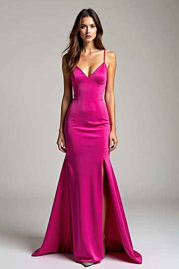 Fuchsia Spaghetti Straps Sheath Formal Dress